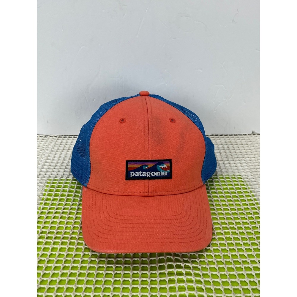Patagonia Board Short Label Trucker Hat Blue Orange One Size Snapback